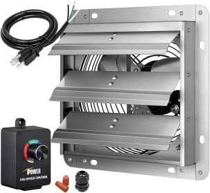 24 Inch Wall Mounted Shutter Exhaust Fan with Speed Controller and Power Cord Kit, Aluminum, 1400 RPM, 4016 CFM, for Attic, Garage, Louvered Vent