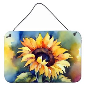 NEW Sunflowers in Watercolor Wall or Door Hanging Prints Aluminum Metal Sign Kitchen Wall Bar Bathroom Plaque Home Decor, 8HX12W, Multicolor