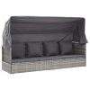 Patio Lounge Bed with Roof Mixed Gray Poly Rattan