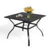 MEOOEM Outdoor Patio Dining Table 37 inch Square Metal Table with 2.2 inch  Umbrella Hole 4 Person Outdoor Bistro Metal Dining Table for Garden