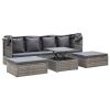 Patio Lounge Bed with Roof Mixed Gray Poly Rattan
