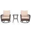 3 Pieces Patio Furniture Set, Outdoor Swivel Gliders Rocker, Wicker Patio Bistro Set with Rattan Rocking Chair