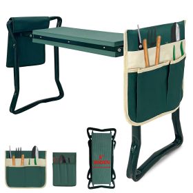 Foldable Garden Kneeler and Seat Gardening Bench with Two Tool Pouches and 6"/8" Widen Soft Kneeling Pad (SKU: KM4020)