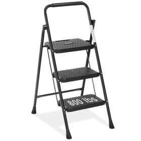 3 Non-slip step ladder, quick folding steel ladder Sturdy metal supported household tools for home/office work at altitude, portable step tools (Color: as Pic)