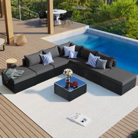 8-Pieces Outdoor Patio Furniture Sets;  Garden Conversation Wicker Sofa Set;  Single Sofa Combinable (Color: GRAY)