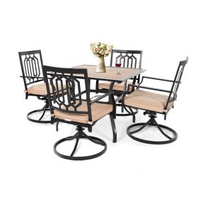 MEOOEM Patio Dining Set  Bistro Set Outdoor Furniture Square Bistro Metal Table Side Table and Swivel Dining Chairs with Cushion (Style: American)