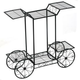 6-Tier Garden Cart Flower Rack Display Decor Pot Plant Holder (Color: Black)