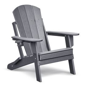Folding Adirondack Chair Weather Resistant, Outdoor HDPE Lawn Chair (Color: GRAY)