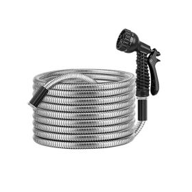 Garden Watering Kit Metal Water Hose with Nozzles (Type: 50FT, Color: Silver)