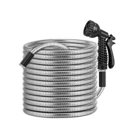 Garden Watering Kit Metal Water Hose with Nozzles (Type: 100FT, Color: Silver)