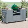 66.5" Outdoor Kitchen Island for Big Green Egg Grills, Solid Wood Outdoor Grill Cart for Tabletop Grill with Stainless Steel Top, Drawer